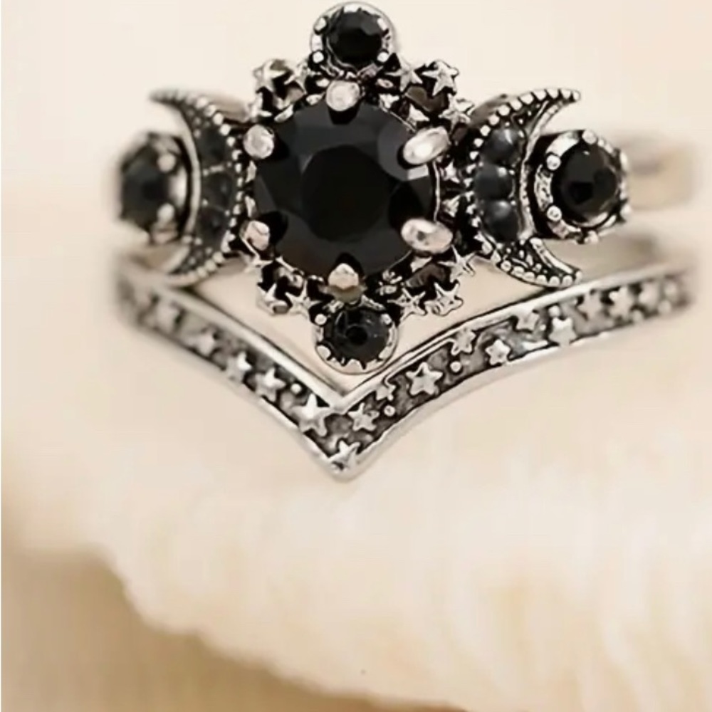 Crescent Moon 🌙 Jet Stainless Steel Ring set